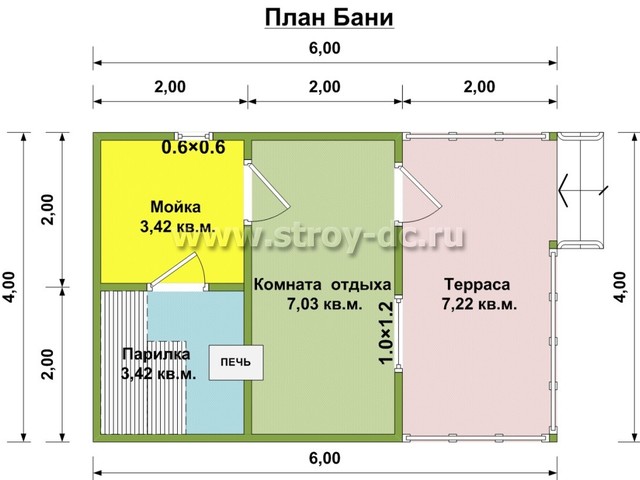 Проект бани Б14 – планировка проекта 1