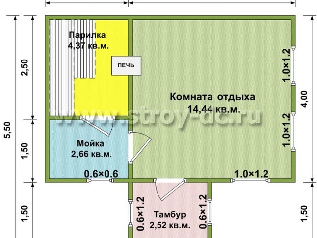 Проект бани Б16 – планировка проекта 1