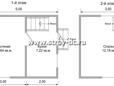 Каркасный дом, проект Д36, с мансардой, ломаной крышей и одной спальней, размером 4х5 метров, площадью 30 квадратных метров – планировка проекта 1