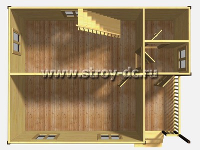 Дом из бруса, проект Д4, с мансардой, угловой террасой, двухскатной крышей, крыльцом и одной спальней, размером 6х8 метров, площадью 75 квадратных метров - фото проекта 1