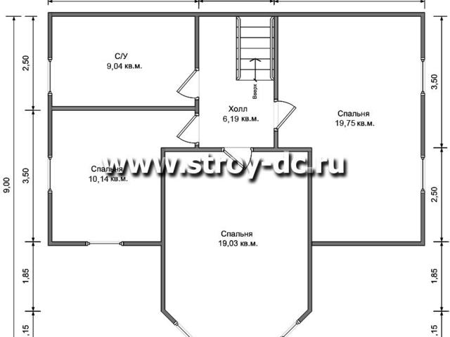 Дом из бруса, проект Д56, с мансардой, эркером, полувальмовой крышей, крыльцом и четырьмя спальнями, размером 10х10 метров, площадью 145,29 квадратных метров – планировка проекта 2