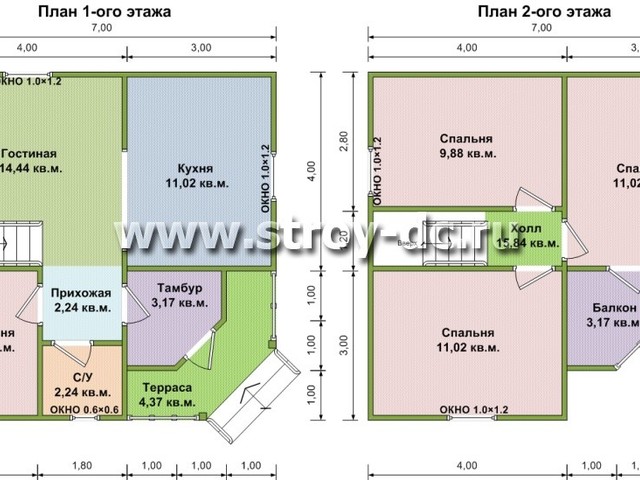 Каркасный дом, проект Д66, с мансардой, террасой, балконом, многоскатной крышей, крыльцом и четырьмя спальнями, размером 7х7 метров, площадью 82,6 квадратных метра – планировка проекта 1