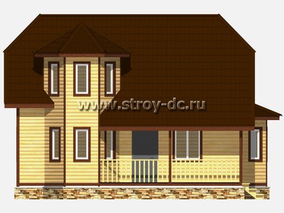 Каркасный дом, проект Д70, с мансардой, открытой террасой, эркером, полувальмовой крышей, крыльцом и четырьмя спальнями, размером 7х10 метров, площадью 105 квадратных метров - фото проекта 3