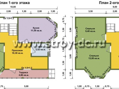 Каркасный дом, проект Д70, с мансардой, открытой террасой, эркером, полувальмовой крышей, крыльцом и четырьмя спальнями, размером 7х10 метров, площадью 105 квадратных метров – планировка проекта 1