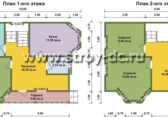 Каркасный дом, проект Д70, с мансардой, открытой террасой, эркером, полувальмовой крышей, крыльцом и четырьмя спальнями, размером 7х10 метров, площадью 105 квадратных метров – планировка проекта 1