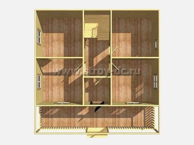 Каркасный дом, проект Д79, с террасой, двухскатной крышей и четырьмя спальнями, размером 9х9 метров, площадью 111,45 квадратных метров - фото проекта 1