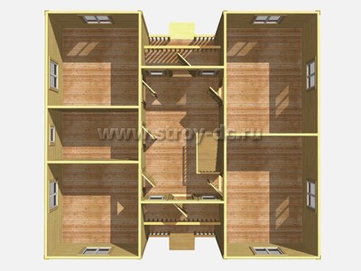 Каркасный дом, проект Д81, с террасой, балконом, многоскатной крышей, крыльцом и шестью спальнями, размером 9х10 метров, площадью 137,58 квадратных метров - фото проекта 1