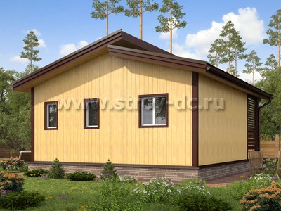 Дом из бруса, проект Д96, с террасой, двухскатной крышей и двумя спальнями, размером 7х8 метров, площадью 35,22 квадратных метров - фото проекта 3
