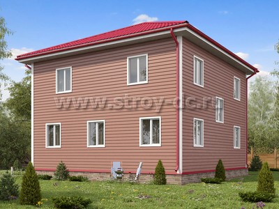 Каркасный дом, проект Д97, с террасой, многоскатной крышей и шестью спальнями, размером 9х11 метров, площадью 136,71 квадратных метров - фото проекта 1