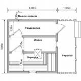 План 2. План бани размером 5х4 с открытой верандой