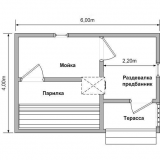 План 10. План бани размером 6×4 с открытой верандой
