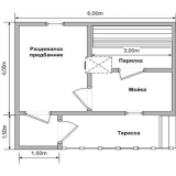 План 12. План бани размером 6×4 с открытой верандой