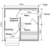 План 3. План бани размером 5×4 с открытой верандой