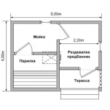 План 5. План бани размером 5×4 с открытой верандой