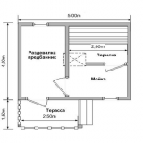 План 6. План бани размером 5×4 с открытой верандой