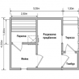 План 7. План бани размером 5×4 с открытой верандой