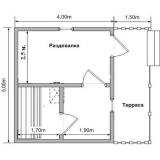 План 9. План бани размером 5×4 с открытой верандой